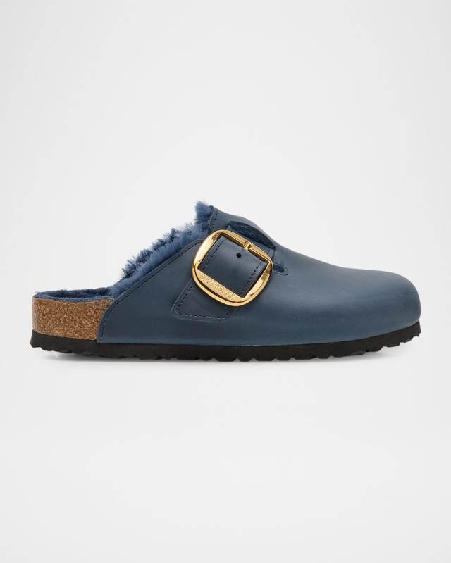 Boston Suede Shearling Buckle Slide Clogs